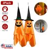 2 Pack Hanging Ghosts with Wizard Hat Snicker Scary Face Halloween Party Hanging Decorations Pumpkin Wizard Hat for Eave Tree Porch
