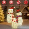 3Pcs 2D Christmas Snowman Yard Decoration Snowman Family Outdoor Decoration With 60Pcs LED Warm Yellow Lights IP44 Waterproof For Christmas Indoor Out