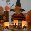 3 Pack Halloween Flameless Candle Lamp with Timer Setting Battery Powered Warm Orange Light Candles for Halloween Party Decoration Pumpkin Crow Bat