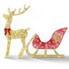 Lighted Christmas Reindeer & Sleigh Indoor Outdoor Christmas Decoration Christmas Lighted Display with 8 Lighting Modes