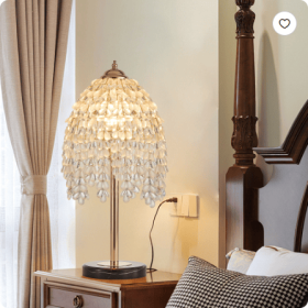 19  Elegant Crystal Table Lamp   Vintage Waterfall Design With Teardrop Grape Crystal Bead String Shades And Marble Textured Base For Living Room, Bed
