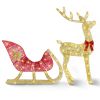 Lighted Christmas Reindeer & Sleigh Indoor Outdoor Christmas Decoration Christmas Lighted Display with 8 Lighting Modes