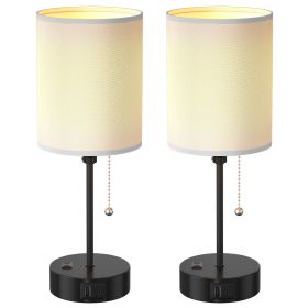 2Pcs Beside Lamps for Bedroom 3 Color Modes Nightstand Lamp USB C+A AC Output Ports Pull Chain E26 Bulb Light