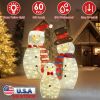 3Pcs 2D Christmas Snowman Yard Decoration Snowman Family Outdoor Decoration With 60Pcs LED Warm Yellow Lights IP44 Waterproof For Christmas Indoor Out