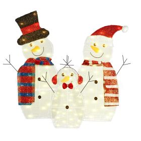 3Pcs 2D Christmas Snowman Yard Decoration Snowman Family Outdoor Decoration With 60Pcs LED Warm Yellow Lights IP44 Waterproof For Christmas Indoor Out
