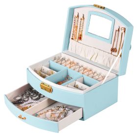 2-Layer Jewelry Box for Women Girls Lockable Leather Jewelry Organizer Jewelry Travel Case for Rings Earrings Necklaces Bracelets (Option: JewelryBoxMintBlue)