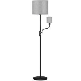 67.32In Mother Daughter Floor Lamp with Linen Shade 3200K Brightness 360° Adjustable Reading Light Modern Decoration Standing Lamp for Living Room Bed (Option: FloorLampGrey)