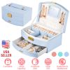 2-Layer Jewelry Box for Women Girls Lockable Leather Jewelry Organizer Jewelry Travel Case for Rings Earrings Necklaces Bracelets