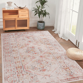 LOOM & LUXE 6x9 Area Rugs, Washable Rug, Low-Pile, Non-Slip, Non-Shedding, Foldable, Kid & Pet Friendly - Area Rugs for living room, bedroom (Color: as Pic)