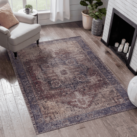 LOOM & LUXE 5x8 Area Rugs for Living Room, Washable Rug, Low-Pile, Non-Slip, Non-Shedding, Foldable, Kid & Pet Friendly - Area Rugs for living room (Color: as Pic)